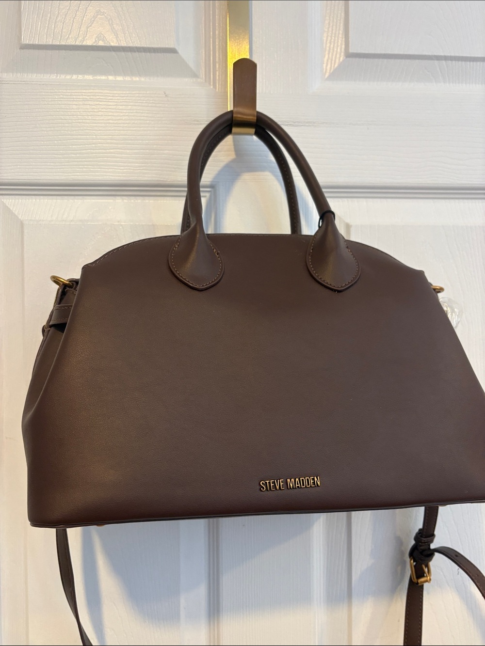 BNWT Steve Madden Chocolate Brown Satchel with Leopard Charm Wallet - Picture 7 of 9